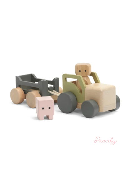 Dřevěný traktor Micki s přívěsem