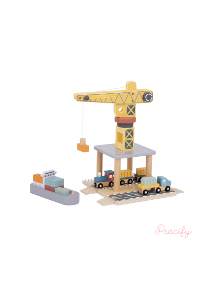 Dřevěná sada přístavního jeřábu TOOKY TOY