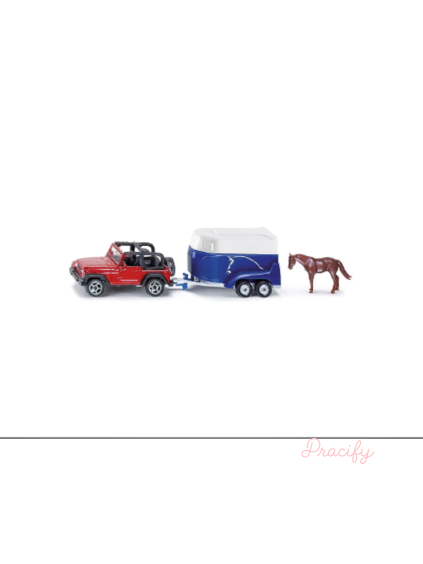 SIKU Jeep s přívěsem pro koně a koněm