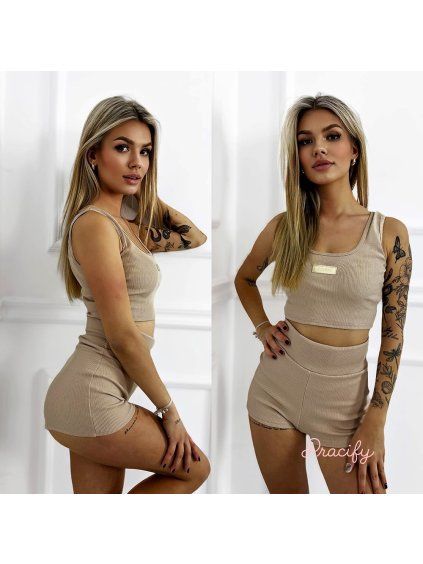 imgi 77 bezowy komplet spodenki i top