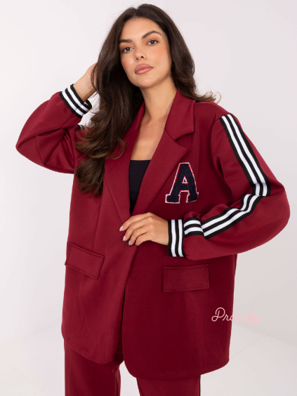 Tmavě červený dámský set s oversized bundou RUE PARIS