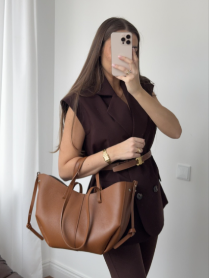 Dámská kožená midi kabelka Poli 2 hnědá