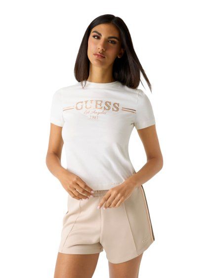 Dámská trička GUESS BIBIA SS BÉŽOVÁ (Damské oblečení S)