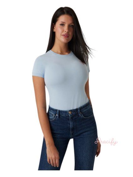 Dámské tričko GUESS SS CN MINI TRIANGLE – modrá (Damské oblečení S)