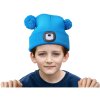 čepice s čelovkou 4x25lm, USB nabíjení, modrá s bambulemi, dětská