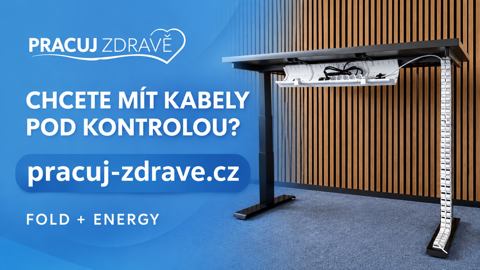 Kabelový kanál FOLD a svod ENERGY na výškově nastavitelném stole