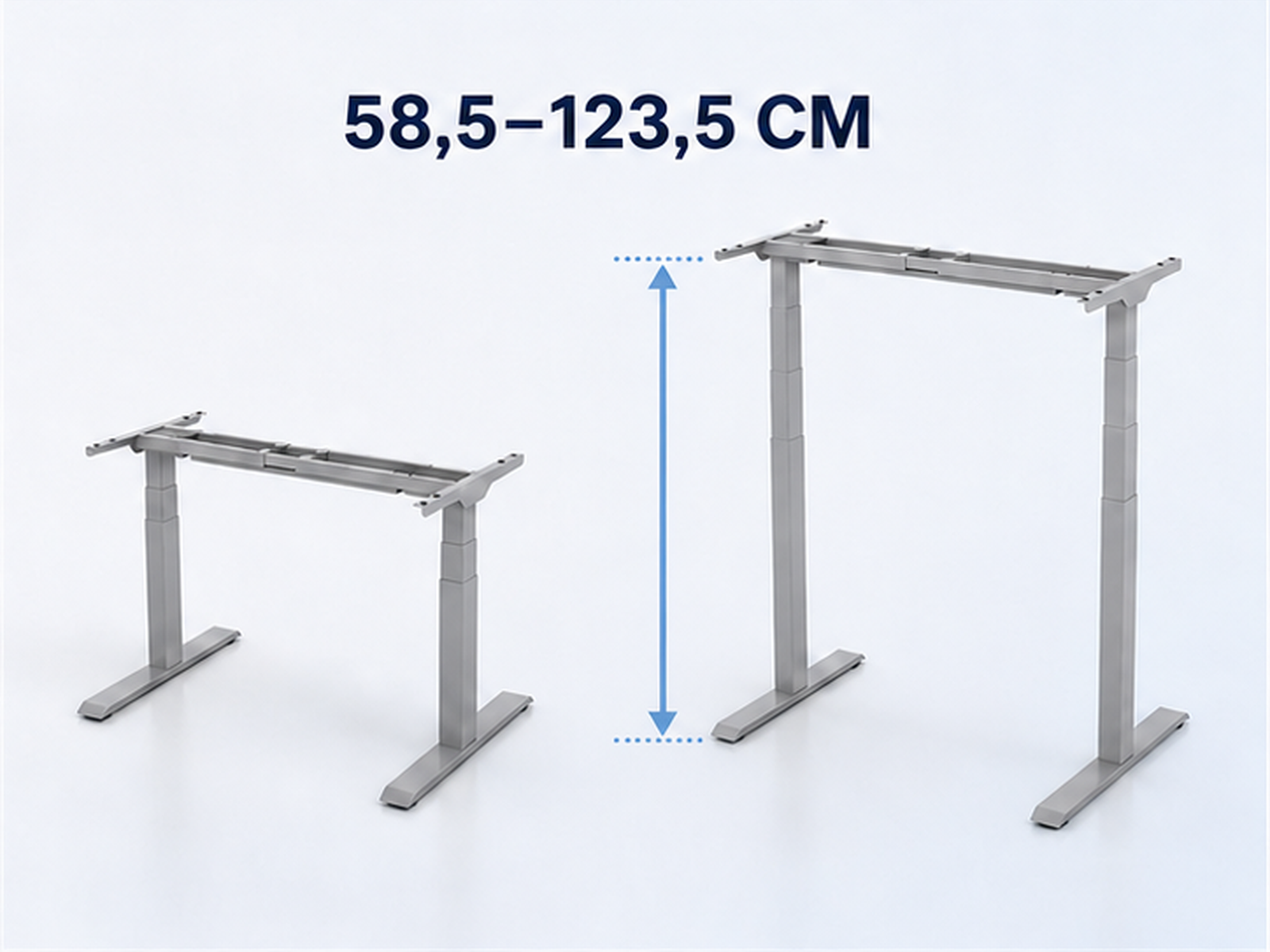 Výškový rozsah DeskTherapy A3+ od 58,5 do 123,5 cm
