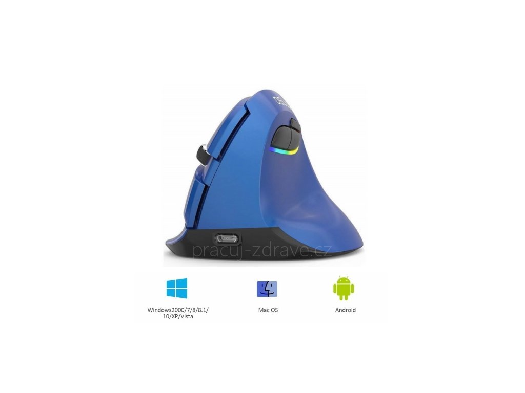 DeLUX M618 mini bezdrátová vertikální myš modrá  dualní bezdrátová + Bluetooth myš, pro malé dlaně