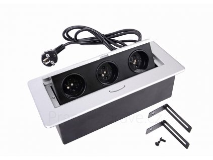 Elektrická zásuvka Strong 3x 230V stříbrná  francouzský typ, 265x130x68 mm