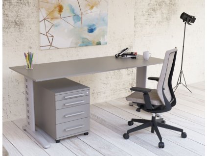 Set kancelářský stůl + kontejner DESK FIX 205 - šedá podnož  Moderní stůl s kontejnerem ve stejném designu