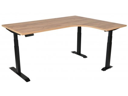 DeskTherapy E3+ STRONG elektricky ROHOVÝ výškově polohovací stůl  bílá, šedá a černá barva podnože