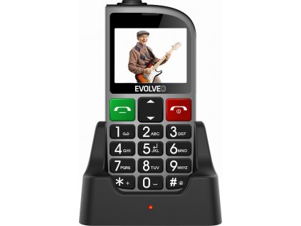 EVOLVEO EasyPhone FM, mobilný telefón pre seniorov s nabíjacím stojanom (strieborná farba)