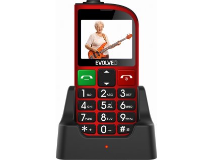 EVOLVEO EasyPhone FM, mobilný telefón pre seniorov s nabíjacím stojanom (červená farba)