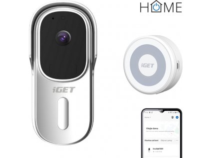 iGET HOME Doorbell DS1 White + CHS1 White - WiFi batériový videozvonček, set s reproduktorom, SK app
