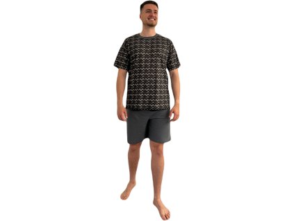 Pánské pyžamo krátký rukáv Kryštof hnědá (Velikost M)