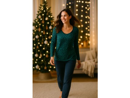 Dámské pyžamo Denisa modrozelené listy 2