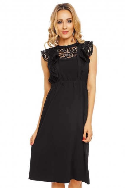Dámské šaty s krajkovým rukávem středně dlouhé černé Černá model 15042555 White - Elli White
