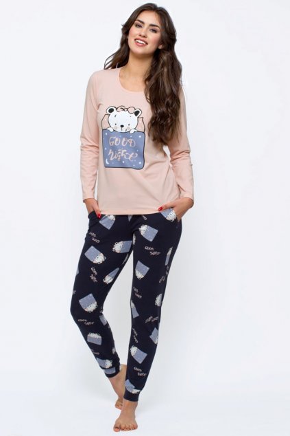 Dámské bavlněné pyžamo s dlouhým rukávem Leptir 154/04 růžové