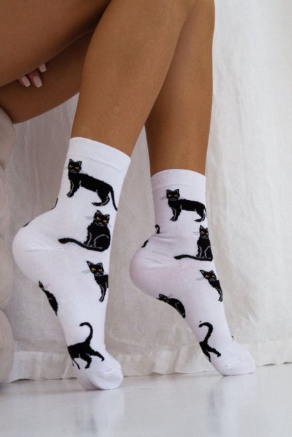 Veselé ponožky Milena 0200.024 kočky Bílá