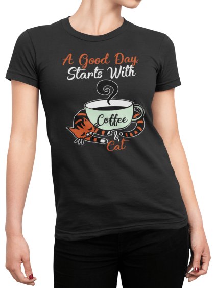 Tričko s potiskem Coffee and cat