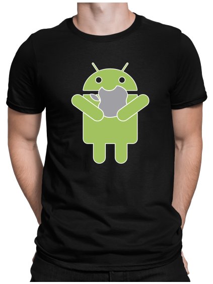 android eats apple cerne triko