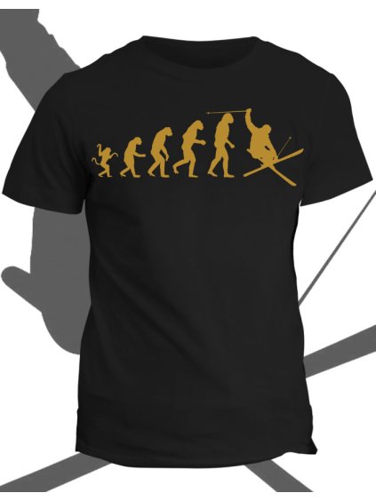 Tričko s potiskem Evolution of skier (Pohlaví Dámské, Barva Bílá, Velikost Pánská L)