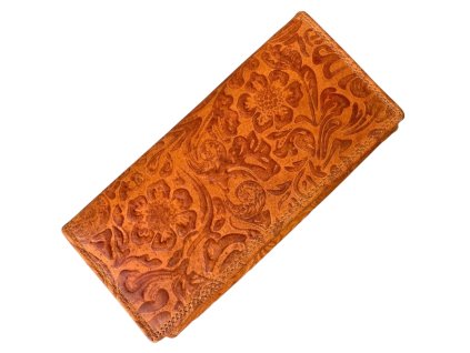 Elegantní dámská kožená peněženka s květinovým motivem ve světle žluté barvě