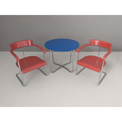Tubular Steel H-128 chairs and H-13 table by Jindrich Halabala