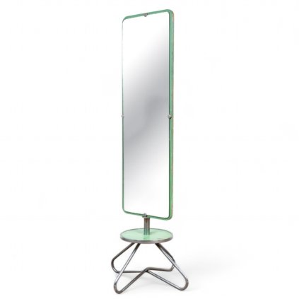 Rare functionalist tubular steel floor rotary mirror by Petr Vichr, 1930s