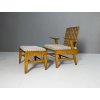 Sculptural Beech and Rattan Armchair with Footstool by ÚĽUV, 1960s