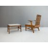 Sculptural Beech and Rattan Armchair with Footstool by ÚĽUV, 1960s
