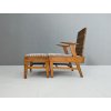 Sculptural Beech and Rattan Armchair with Footstool by ÚĽUV, 1960s