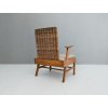 Sculptural Beech and Rattan Armchair with Footstool by ÚĽUV, 1960s