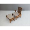 Sculptural Beech and Rattan Armchair with Footstool by ÚĽUV, 1960s