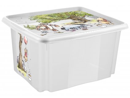 Plastový box Medvídek Pú, 45 l, průhledný s víkem , 55,5 x 40 x 30 cm