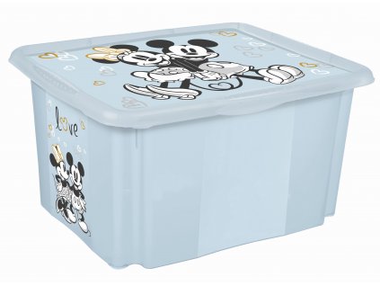 Plastový box Mickey, 30 l, světle modrý s víkem, 45 x 35 x 27 cm
