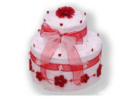 Dárkový dort z froté - Červená něžnost