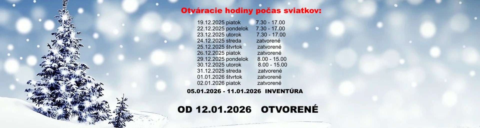 Otváracie hodiny počas sviatkov