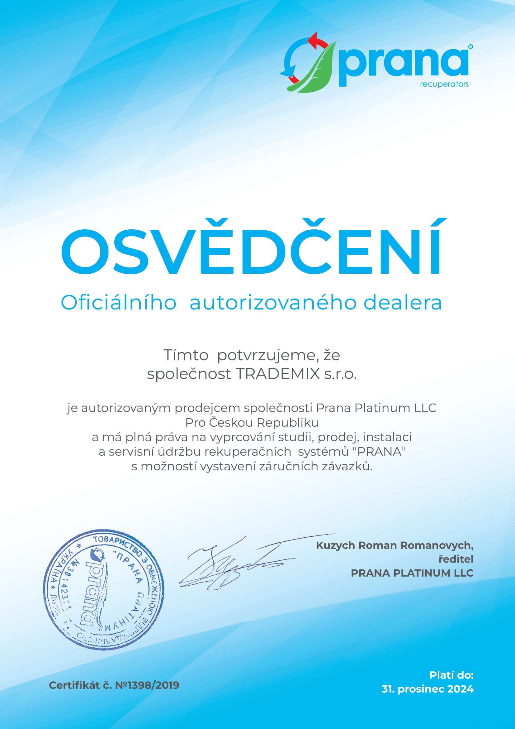 Osvedceni Trademix Prana CZ rekuperace