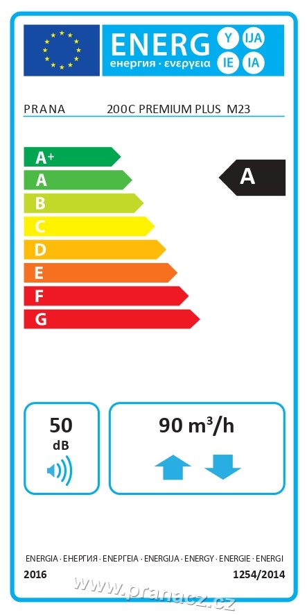 PRANA 200C energeticky stitek