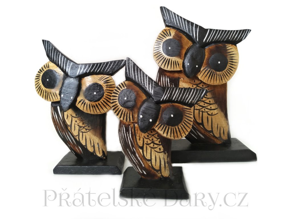 Sova set 3 Sovy / dřevo 18 cm