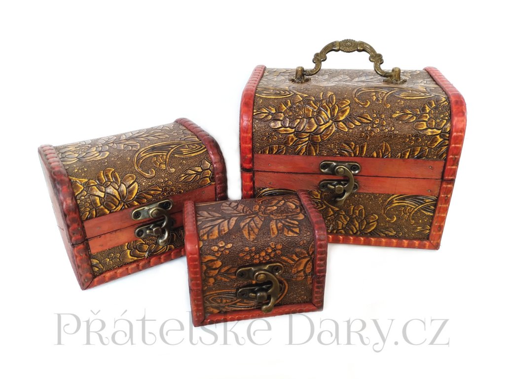 Truhla set 3x Truhlička Orient 2 Dřevo/Kůže