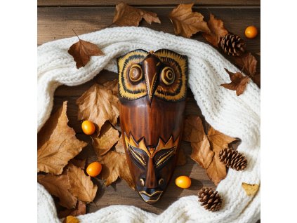 Etno Maska 3 Sova / Dřevo 20 cm