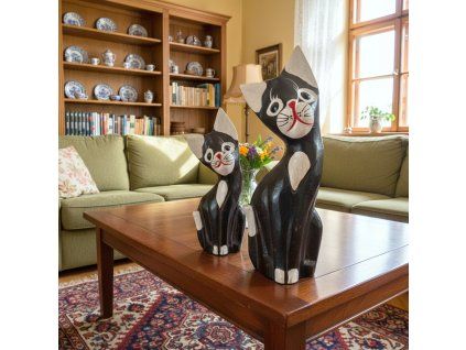 Kočka 2 x Socha Sada 5 Dřevo 20cm