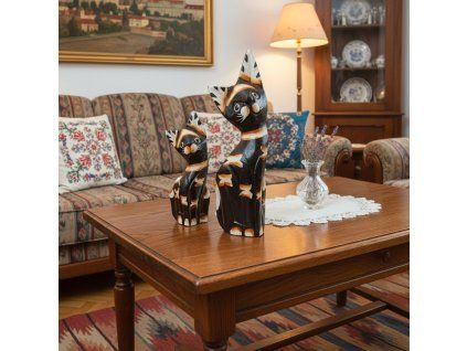 Kočka 2 x Socha Sada 6 Dřevo 20cm