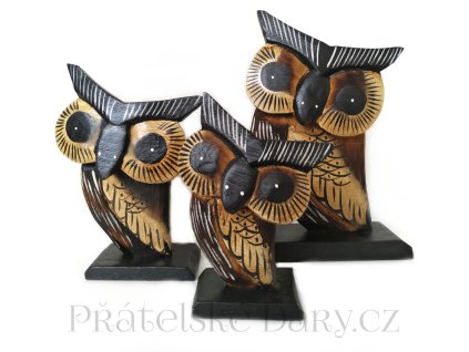 Sova set 3 Sovy / dřevo 18 cm