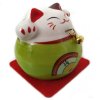 Kočka Štěstí Maneki Neko rolnička / zelená Keramika