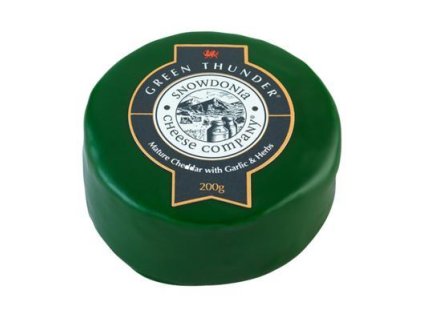 SNOWDONIA SÝR CHEDDAR GREEN THUNDER, S ČESNEKEM A BYLINKAMI, 200G