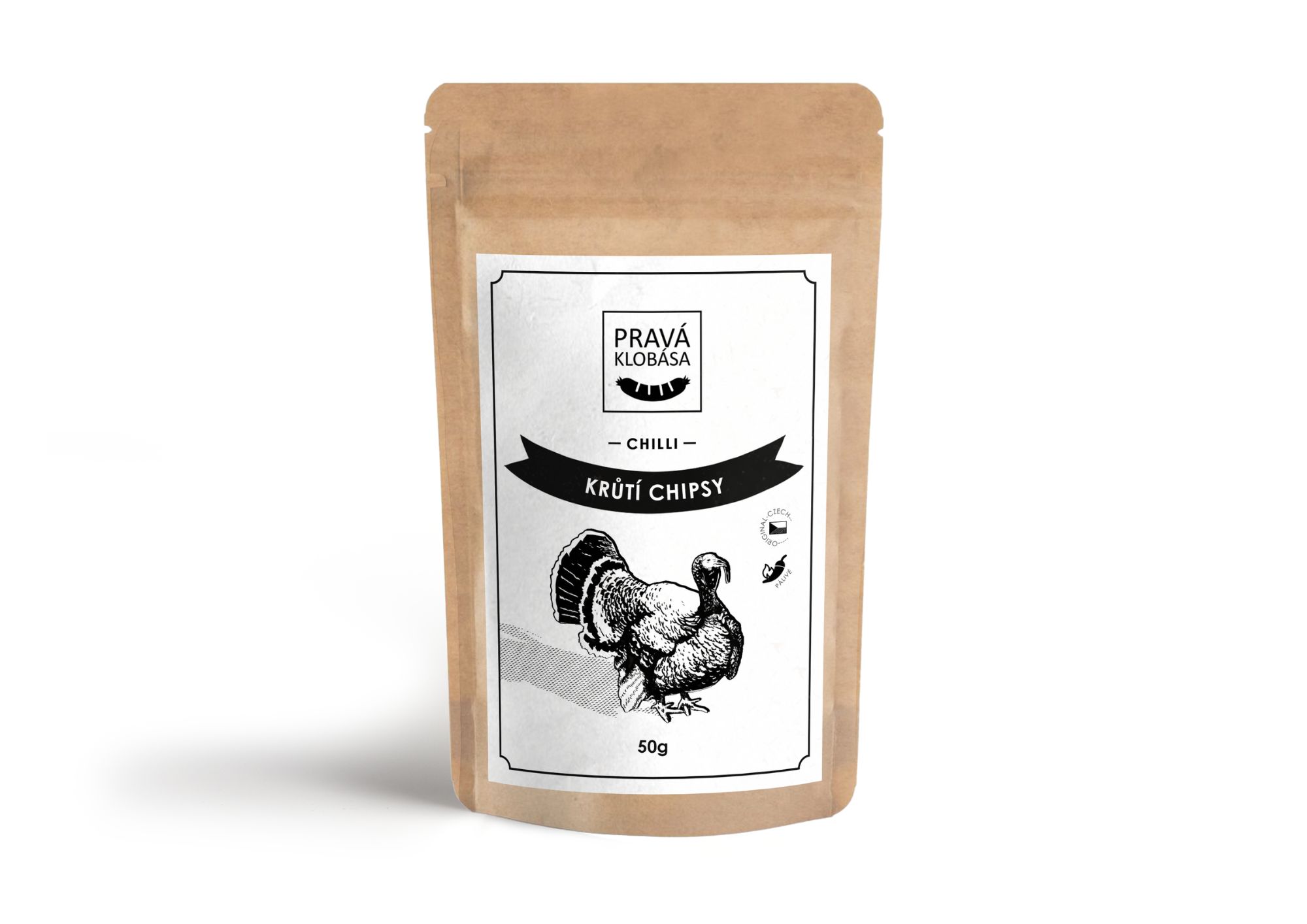 PRAVÁ KLOBÁSA Krůtí chipsy s chilli 50 g/AKCE
