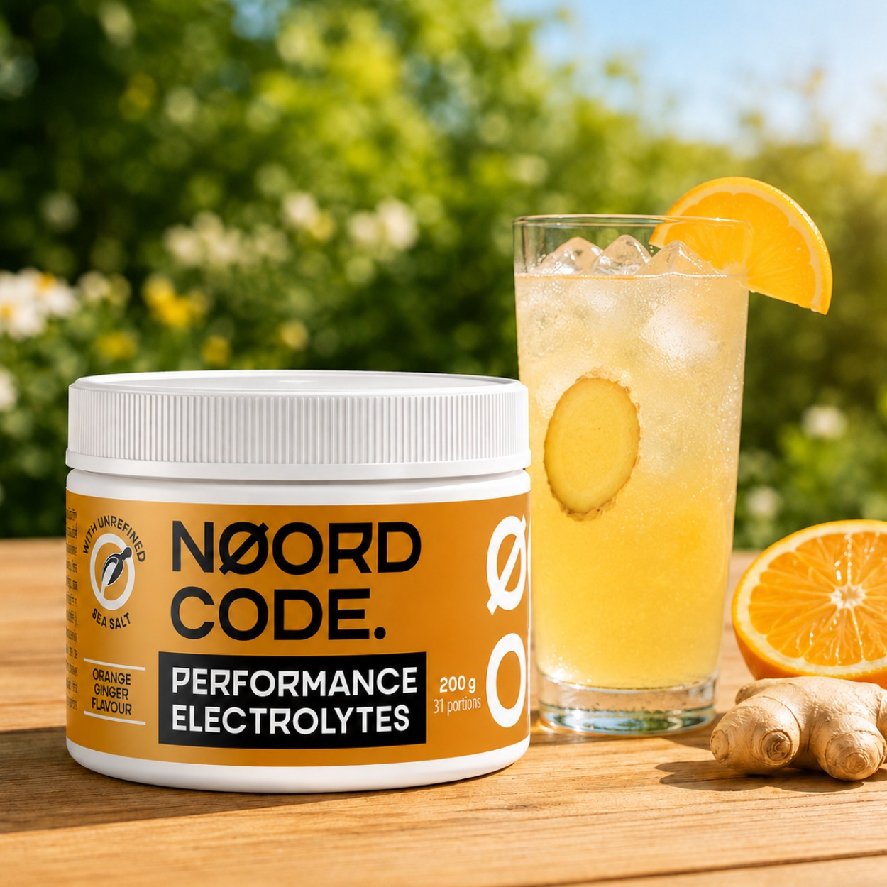 NoordCode Performance Electrolytes Orange Ginger – elektrolyty s příchutí pomeranče a zázvoru.